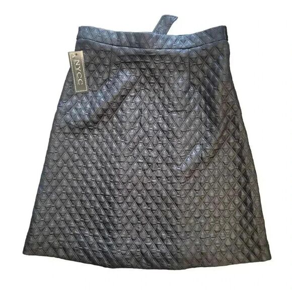 NYCC Women's Black Poly/Spandex Faux Leather Quilted A-Line Skirt NEW - Picture 5 of 9